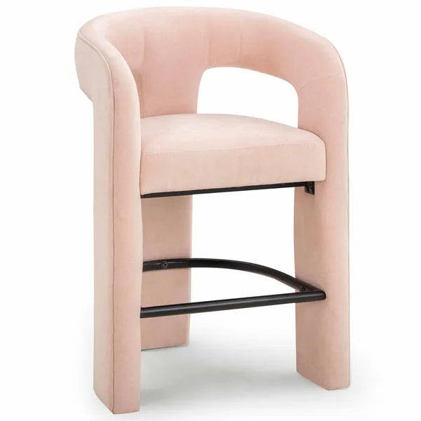 Sgabello da bancone Malone in ciniglia, rosa cipria